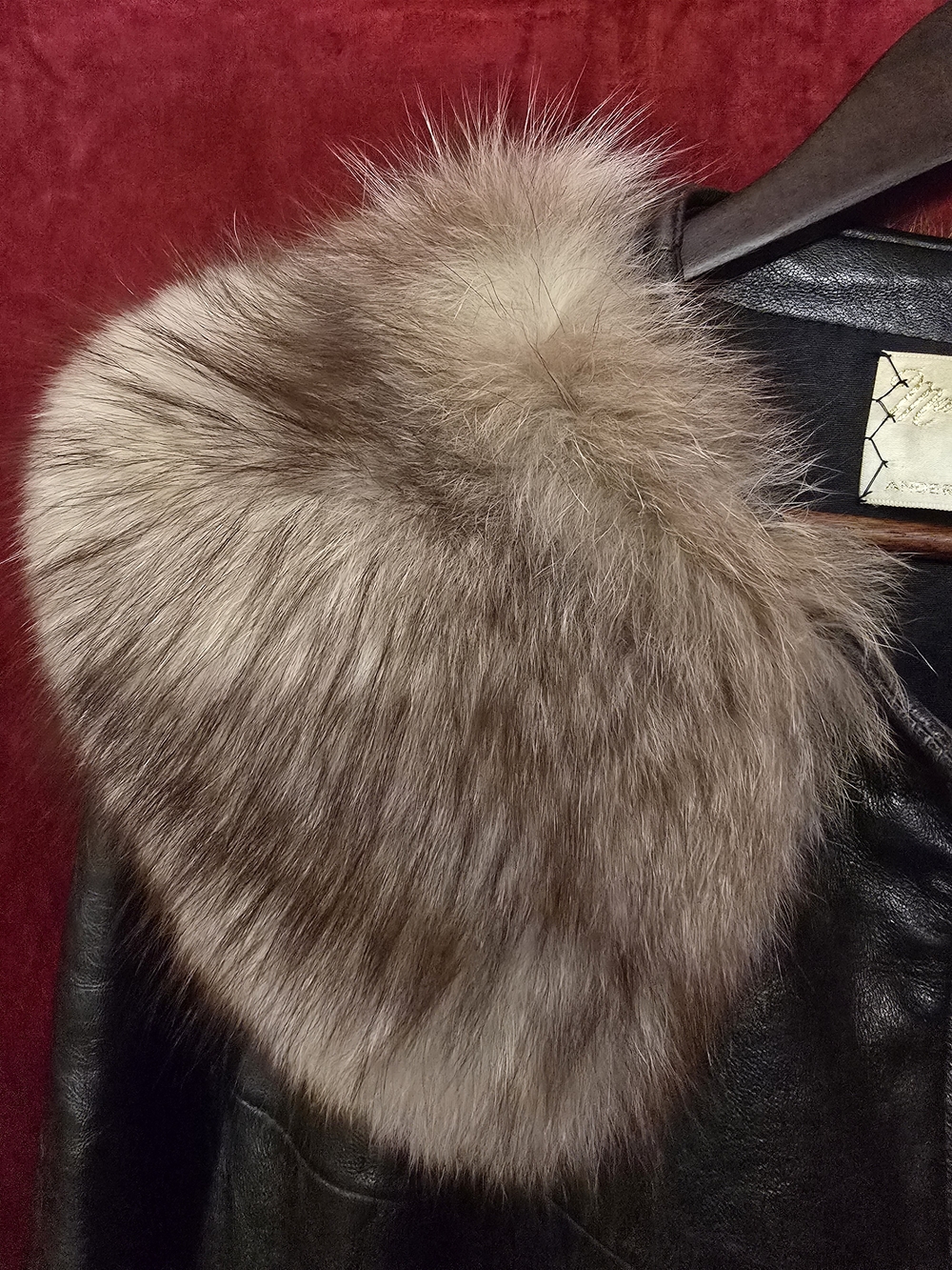 Leather Coat with Fur Trim - Black & Tan - Picture 3 of 5